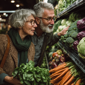 Възрастна двойка готви здравословна храна